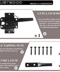 Heavy Duty Gate Latch For Wood Fence Featuring A Self Locking Automatic Release And A Durable Black Coating gate latch components layout.