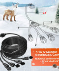 Black 4 Outlet Extension Cord Splitter for Indoor Outdoor Use, 46 Ft Total Length, 16/3 Gauge, with weatherproof covers
