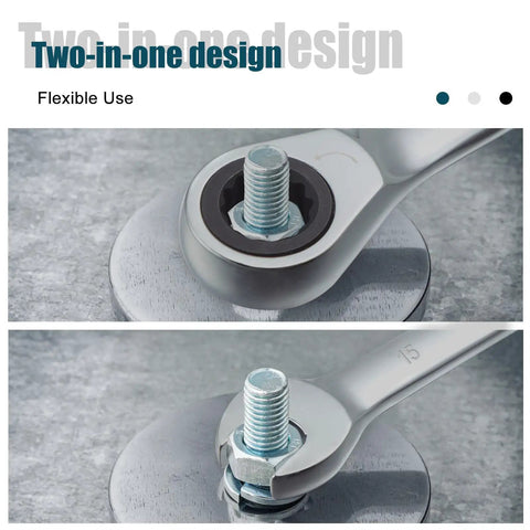 Close-up of 15mm Ratcheting Combination Wrench, Chrome Vanadium Steel Gear Wrench, 72 Tooth Precision Ratchet For Metric Cr V Gear Spanner in use