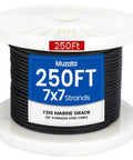 250 Ft One Eighth Inch Black Stainless Steel Cable Railing Kit With 7x7 Wire Rope For Indoor Outdoor Use, spool view