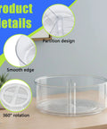 Straight Up Smooth Lazy Susan Turntable Organizer Featuring Ultra Glide Rotation And Smart Three Compartment Design For Zero Hassle Vitamin Pill Medicine Storage On Bathroom Vanities Or Kitchen Counters, clear plastic design showing partition and smooth edges.