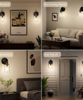 Modern Black Wall Sconce With Sleek Led Fixtures Compact Indoor Lighting Perfect For Bedroom Bathroom Or Hallway Decor shown in bedroom, living room, and porch settings.