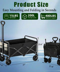 Heavy Duty Collapsible Wagon Cart Foldable 37 Inch Long Frame With 480 Lb Capacity For Grocery Camping Beach Shopping