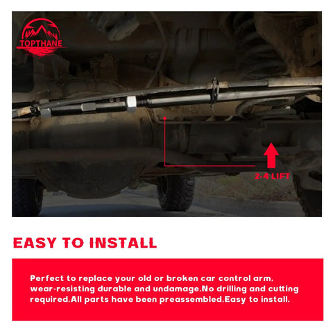 0-4 Inch Rear Adjustable Track Bar Panhard for Ram 1500 Classic and Jeep Gladiator JT Lifted Trucks, Forged Steel with Durable Rubber Bushings, Superior Axle Alignment and Off Road Tolerance Upgrade installed under lifted truck, 2-4 lift