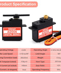 Beefy Micro Digital Servo With All Metal Gears 4.8 Kg Cm Torque At 6V Fast 0.152 Seconds Per 60 Degrees 25T Servo Arm For RC Crawler Cars Boats Drones Robots Two Pack, AD004 servo with cable and horn