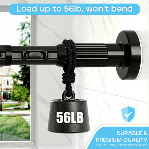 No-Drill Adjustable Tension Curtain Rod For 41-86 Inch Windows, Heavy Duty, Rust-Resistant, with 56 lb weight, tool-free install