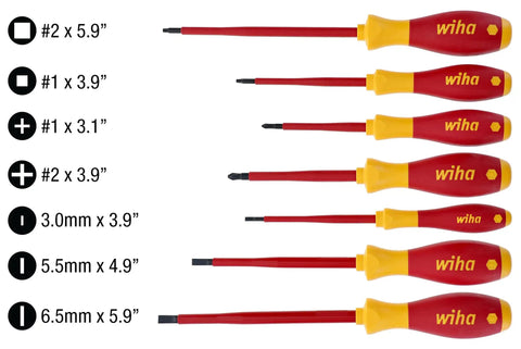 Insulated SoftFinish 7 Piece Screwdriver Set Pro Grade VDE Tested Up To 1000V, Slotted 3.5 5.5 6.5mm, Phillips 1 And 2, Square 1 And 2