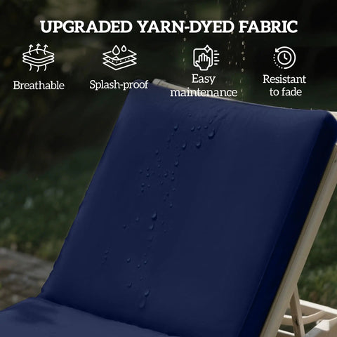 Chaise Lounge Cushions Outdoor Set Of 2 Quick Dry Fabric With Removable Covers Navy Blue 72 X 21 X 3 Inches Fade Resistant