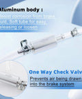 Four Pack Brake Bleeder Hose Kit With One Way Check Valves, metal clips, and soft tubes for hydraulic bleeding on blue background