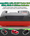 Heavy Duty 18 Volt Fast Battery Charger 3 Amp Quick Charge Adapter Smart Plug Design top view with compatible batteries