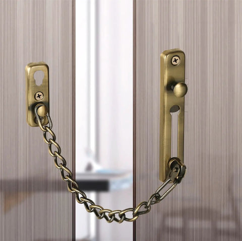 Stainless Steel Sliding Door Lock Spring Catch Latch for Wooden Garden Gate, bronze chain latch on wooden door.