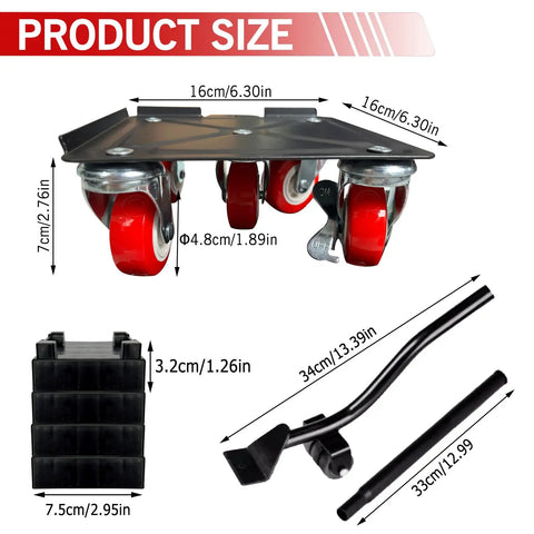 Heavy Duty Furniture Dollies Set With 360 Degree Swivel Casters And Smooth Rolling Wheels, size dimensions and components displayed.