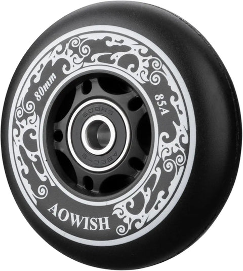 8 Pack Inline Skate Replacement Wheels 85A Outdoor Asphalt Formula For Indoor And Outdoor Use 80mm ABEC 9 Bearings Black