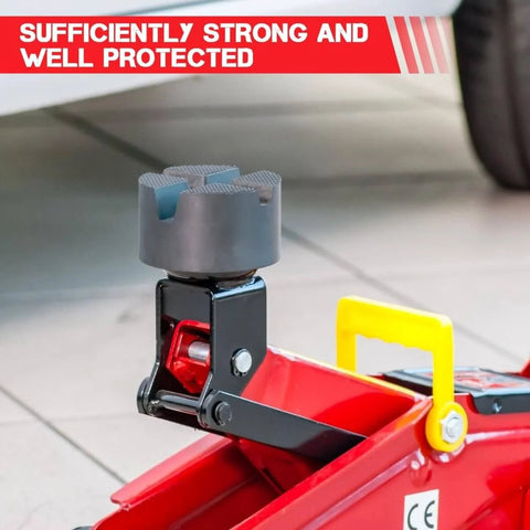 Durable Rubber Floor Jack Pad With Universal Fit, Anti Slip Cross Grooved Protector For Cars installed on floor jack