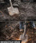 Comparison of manual shovel and SDS Max Clay Spade Bit 4.5 By 17 Inch Heavy Duty 40CrMo Steel Shovel Bit in clay soil trenching.