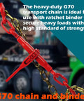 Heavy Duty Truck Tie Down Kit With 1/4 Inch And 5/16 Inch Chains And Binders in use on flatbed with chain and binder detail
