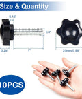 10 Pcs 1/4-20 Threaded Knurled Thumb Nuts With Black Plastic Star Knobs Easy Grip Clamping Screws, size and quantity shown