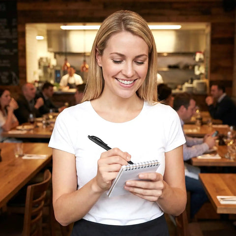 Server using 108 Pack Black Retractable Ballpoint Pens No Bleed With 1.0mm Medium Point Smooth German Ink in restaurant