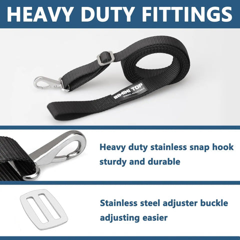 Heavy Duty Bimini Boat Top Straps With Stainless Steel Hooks Adjustable 38 To 70 Inches showing snap hook and buckle