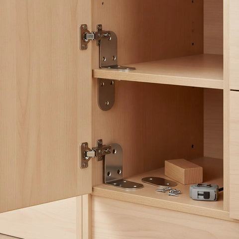 Beefy Heavy Duty Stainless Steel L Brackets 90 Degree Corner Brace Set installed in a wooden cabinet interior