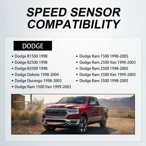 Speed sensor compatibility chart for Dodge vehicles including Hassle Free ABS Wheel Speed Sensor Rear Center For Dodge Ram 1500 2500 3500 Vans 1999 To 2005.