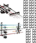 Mounted 16 Pack Fishing Rod Holders For Wall And Ceiling Racks showing horizontal pole storage system for 40 rods.
