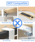 NOT Compatible image highlighting incompatible desk features for Slick Under Desk Keyboard Tray With Heavy Duty C Clamp Mount.