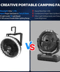 Portable Camping Fan With LED Lantern 8 Inch, Rechargeable 10000mAh Battery, 3 Speed, 180 Degree Rotating Head with hanging hook