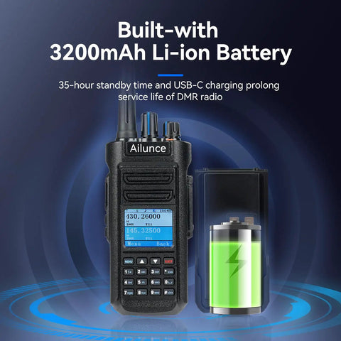 HD2 DMR Handheld Radio Dual Band Digital And Analog Two Way Radio With 500K Contacts And 3200mAh Battery display and icons