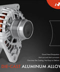 Premium Beefed Up Alternator Compatible With Hyundai Elantra Elantra Coupe Elantra GT 2013 Kia Forte Rondo 2014 2016 Soul 2012 2013 12V 120A 6 Groove Decoupler Pulley CW 3 Pins Start Stop And Non Start Stop Vehicles - side view showing aluminum alloy and pulley