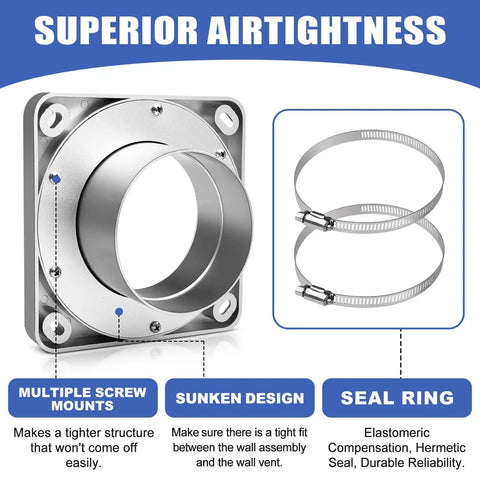 Magnetic Dryer Vent Coupler For 4 Inch Hose With Self-Connect Magnetic Connector Kit, silver mounts and seal rings view