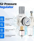1/4 Inch NPT Air Pressure Regulator Lubricator Combo With Water Separator For Air Compressors illustration
