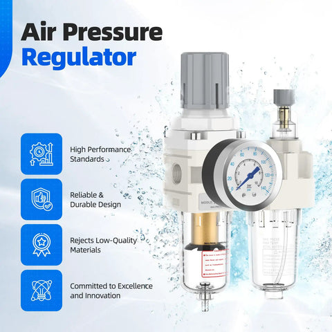 1/4 Inch NPT Air Pressure Regulator Lubricator Combo With Water Separator For Air Compressors illustration