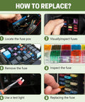 How to replace fuses with One Hundred Piece Standard Blade Fuses Assortment Kit For Cars Trucks And RV Fast Blow Electrical Protection.