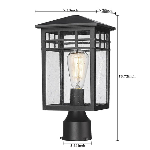 Outdoor Post Light Fixture With Black Finish And Seeded Glass Modern Exterior Pillar Lantern For Garden Backyard Patio Porch Or Pathway Weather Resistant And Durable Outdoor Lighting That Slaps