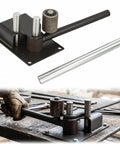 Lesolar Heavy Duty Manual Rebar Bender Tool For Concrete Steel Rods Bending Up To Half Inch Diameter 14 Mm showing handle and rollers in use.