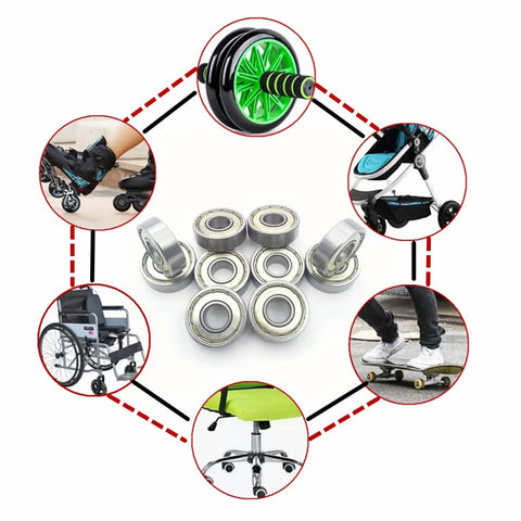 608ZZ Double Shielded Miniature Ball Bearings Set Of Twenty Hardened Steel Axles for skateboards, scooters, and printers.