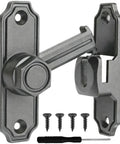 Wopanxye Flip Gate Latch for Barn Door, 360 Degree Rotary Hasp in gray with included screws and screwdriver.