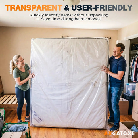 People carrying a Waterproof Queen Size Mattress Bag for Moving and Storage, 1.5 Mil Tear-Resistant Mattress Protector
