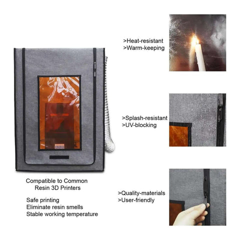 Resin 3D Printer Enclosure With Adjustable Vent Kit For Odor Control And UV Blocking Window, highlighted features and durability tests.