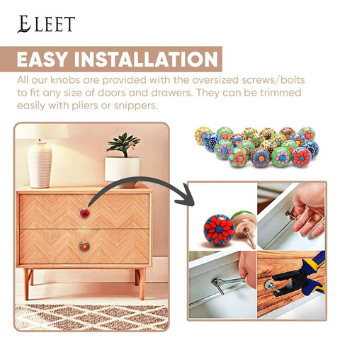Multicolor Assorted Ceramic Cabinet Knobs Set Of 20 With Vintage Cupboard Drawer Pulls And Chrome Hardware installation guide