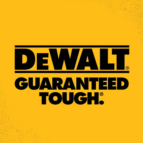 DeWalt logo with 'Guaranteed Tough' slogan on a yellow background