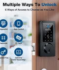 Keyless Fingerprint Door Lock With 6 Ways To Unlock For Front Door No Key Hassle High Tech Smart Deadbolt on wooden door