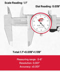 0-6 Inch Dial Caliper With SAE Inch Range And 0.001 Inch Accuracy Analog Mechanical Stainless Steel Measuring Tool