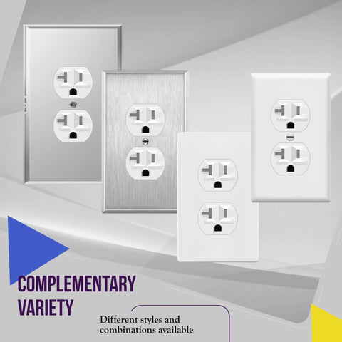 Variety of Tamper Resistant Duplex Receptacle Outlets Commercial Grade 20A 125V Self Grounding in different finishes.