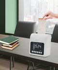 Heavy Duty Time Clock Punch Machine Bundle Includes Fifty Cards For Small Business And Office Password Unlocked Attendance Tracker on a desk.