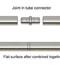 6Ft Stainless Steel Flat Roller Ceiling Mount Sliding Barn Door Hardware Kit Built Tough For 1 3 Eighth To 1 3 Fourth Inch Doors Heavy Duty Track System With Two Flat Rollers, Two Stoppers, Two 3Ft Tracks, Track Connector, And Round Brackets showing joint in tube connector