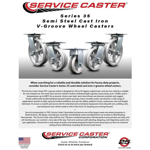 Heavy Duty Swivel Caster With 5 Inch Semi Steel Wheels And 1100 Lb Capacity Smooth Free Bearings Wide Top Plate Mount V Groove Track Ready For Tough Hauler Rigs Today image showing Series 35 semi steel cast iron v-groove wheel casters.