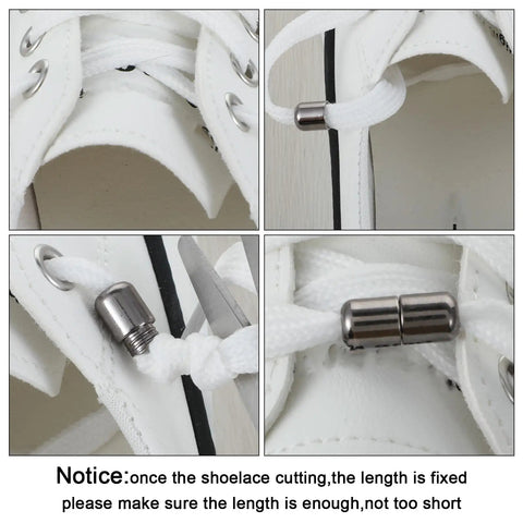 Anti Loosening Shoe Lace Locks Set For Sneakers 12 Pcs Glossy Metal Tip Ends Cord Locks on white shoelaces