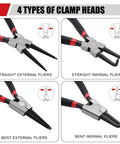 4 Pack 7 Inch Snap Ring Pliers Set With Storage Pouch Heavy Duty Internal And External Circlip Pliers Kit With Straight And Bent Jaw